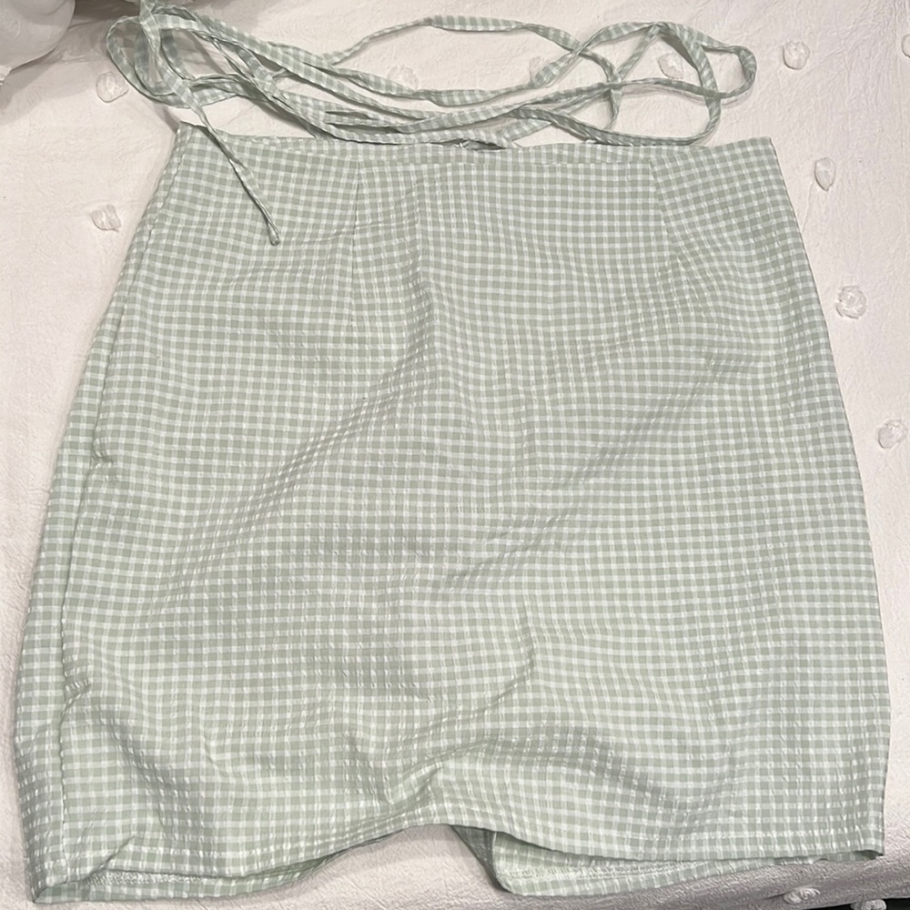 Green checkered skirt with waist wrap